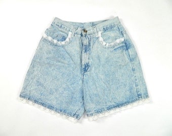 Vintage Denim Lace High Waist Shorts