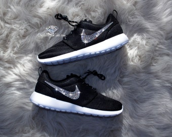 Nike Roshe One made with SWAROVSKI® Crystals - Black/White/Metallic Platinum