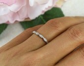 Art Deco Wedding Band, Small Engagement Ring, Half Eternity Band, Man Made Diamond Simulants, Sterling Silver, Vintage Style Bridal Ring