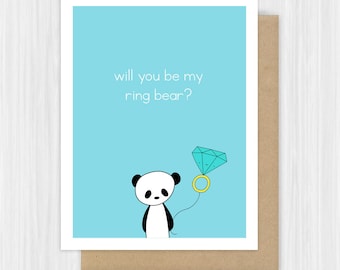 Will You Be My Ring Bearer Card Funny Pun Panda Ring Bear Proposal Cards Cute Sweet Fun Bridal Party Handmade Greeting For Boy Girl Child