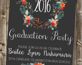 Graduation Invitation - Floral wreath- graduation year