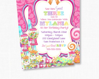 Sweet Shoppe Invitation, Candyland, Bubble Gum, Lalaloopsy Party, Candy Land, Lollipop, Girl Birthday Party, Girl Party Cards