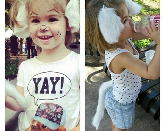Faux fur Dog, Cat or Mouse Ears & Tail for Toddlers, Girls or Boys in several fur colors .. costume, Halloween, party, baby, photos.