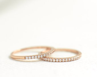 Rose Gold Half Eternity Ring 1.2mm - Rose Gold Stacking Ring - Thin Rose Gold Band - Wedding Band - Rose Gold Ring for women - A45