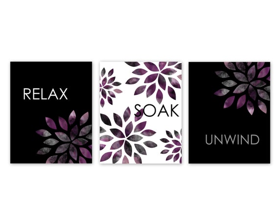 Bathroom Wall Art Relax Soak Unwind Abstract Prints Set of 3
