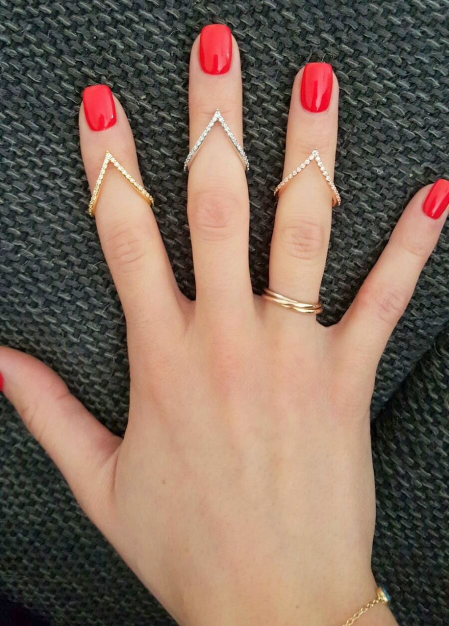 V Ring Thin Gold Ring V Ring Sterling Silver Crystal V