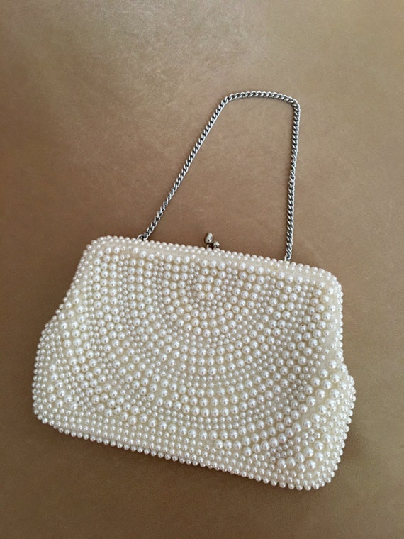 White Pearl Beaded Evening Bag Bridal Bag 40s Evening