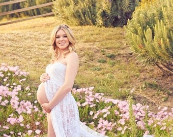 White Lace Maternity Dress for photo shoot {One Size Fits Most} / Photogrphy Prop / Maternity Dress