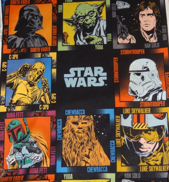 Star Wars Cotton Fabric Panel Boba Fett Stormtrooper Yoda