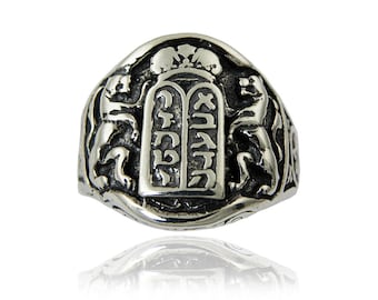 Jewish jewelry.Sterling silver Ten Commandments ring.Men ring.Made in Jerusalem.FREE SHIPPING.