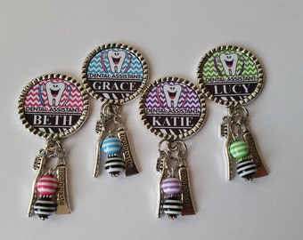 Dental Assistant Personalized Badge Reel - See Pics - MESSAGE ME Name - Flat Rate Shipping in US - Toothbrush and Toothpaste Charms!