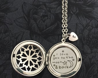 I love you to the moon and back locket with hand stamped heart initial- Mother, Daughter, Best Friend, Niece, grandmother, Grand Daughter