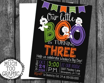 Halloween Birthday Invitation - Ghost Invitation - Little Boo Birthday Party - Fall Birthday Invitation - Ghosts Black and Orange
