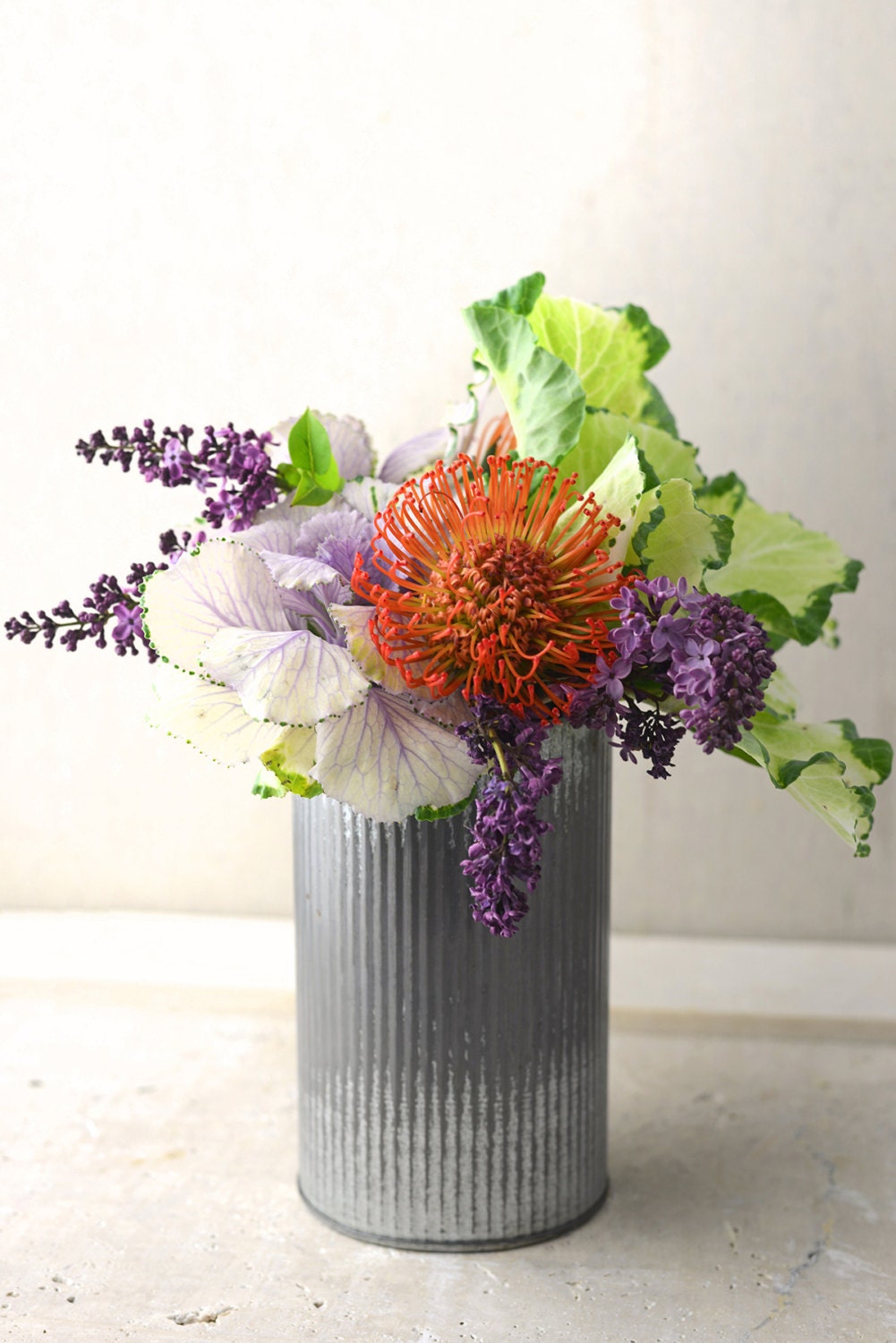 4 METAL 7.25 in TIN FLORAL Vase Container Industrial Rustic