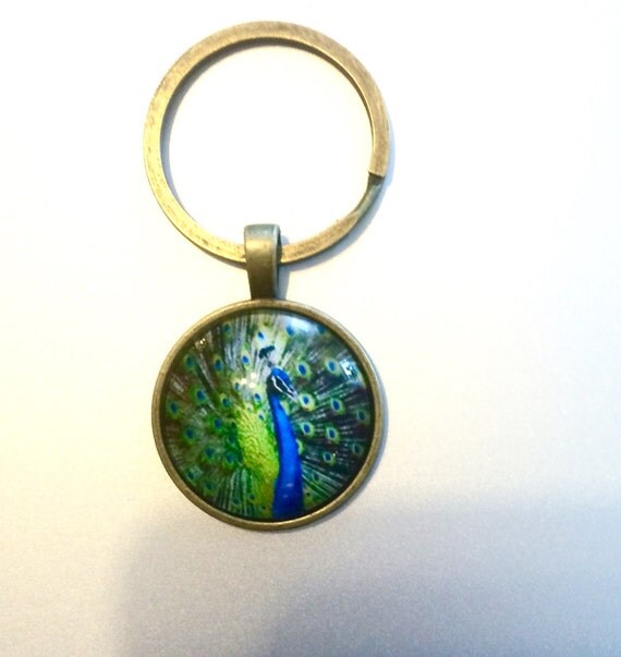 Blue Peacock keychain key chain affordable accessories Bird