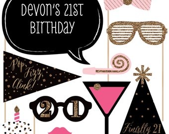 21st Birthday Party Photo Booth Props - Adult Birthday Party - Finally 21 Girl - Photobooth Kit with Custom Talk Bubble - 20 Pieces