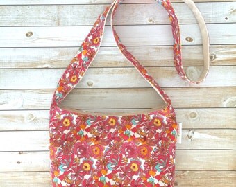 Pink Floral Print Crossbody Bag, Crossbody Purse, Sling Bag, Small Cross Body Bag, Perfect Size