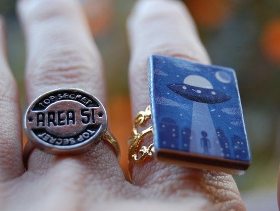 Alien Ring Area 51 Jewelry UFO Space Ship Flying by AbsintheArts