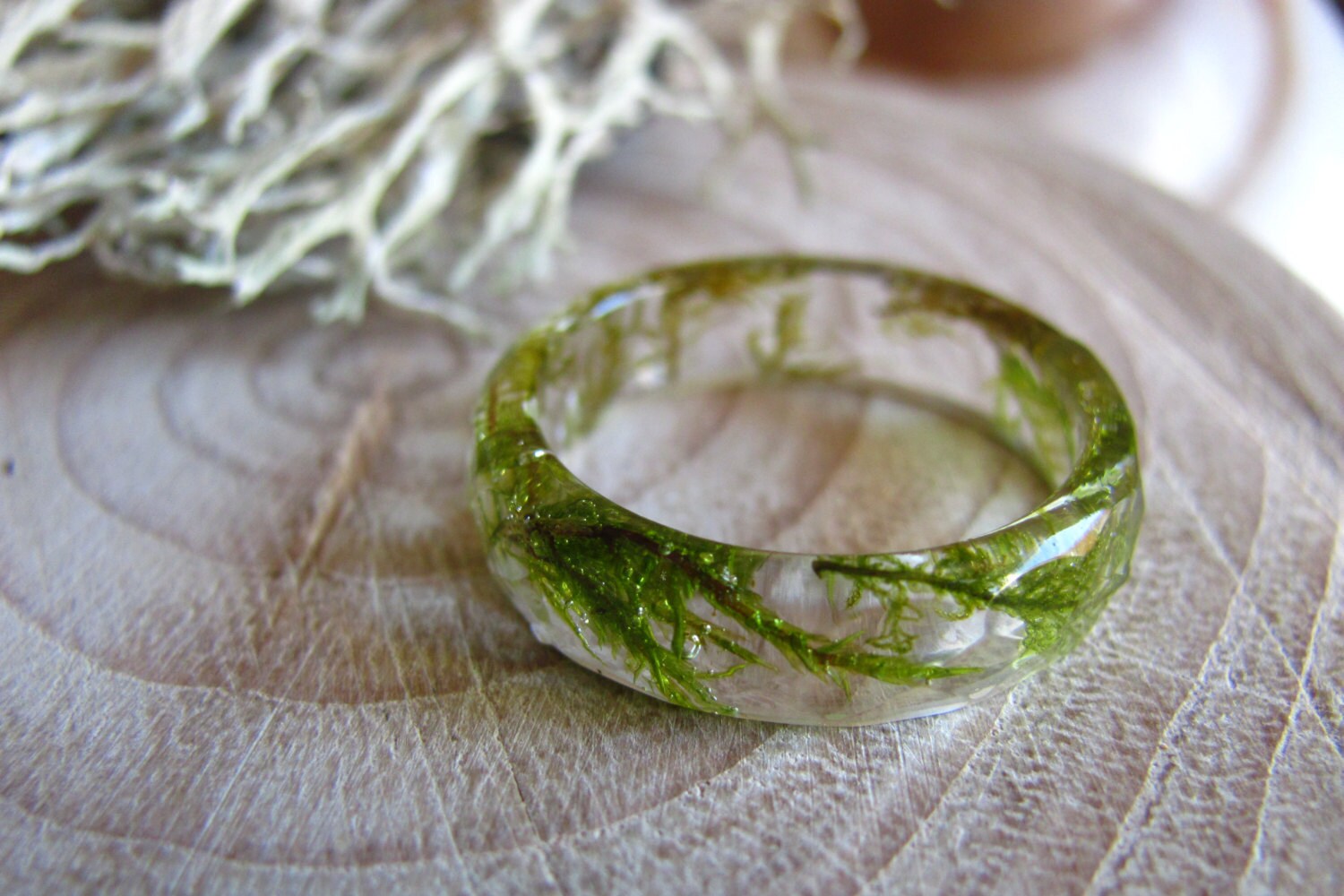 Real Moss Ring Nature Ring Resin green moss ring Terrarium