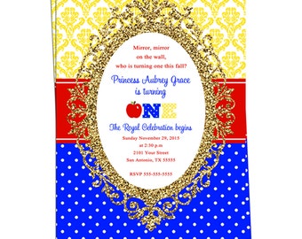 Faux Glitter Snow White Invitation - Snow White Birthday Picture Invitation - Printable Invitation - English or Spanish Invitation