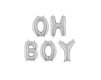 Oh Boy Letter Balloons, Oh Boy Silver Banner, Silver Boy Gender Reveal Balloons, Silver Baby Shower Letter Balloons, Silver Letter Balloons