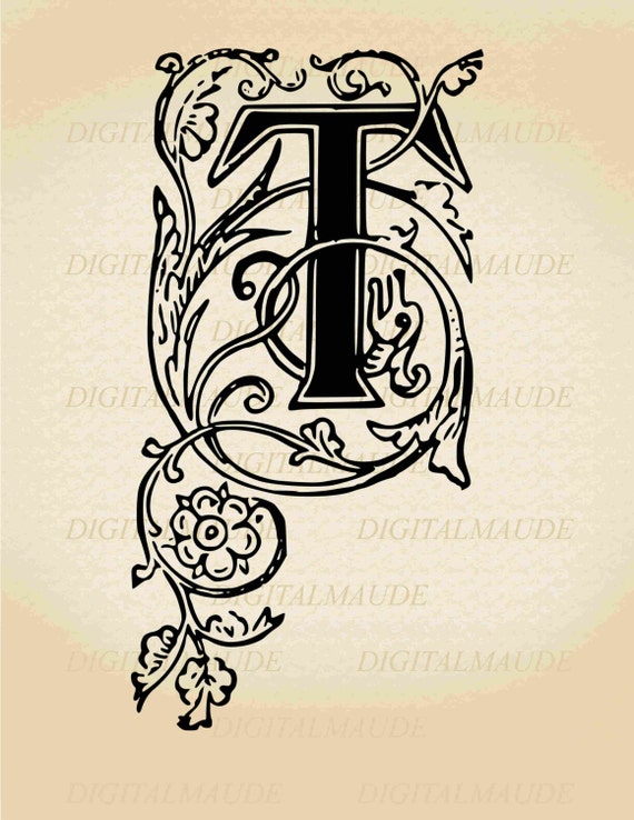 Digital download Fancy letter T Capital letter T Monogram T