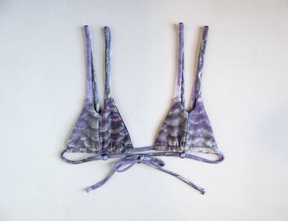 Reversible 2-strap Triangle Bikini Top- Mermaid- MADE TO ORDER- Swimwear // Swimsuit // Gift For Her // Bralette // Black // Scales // Boho