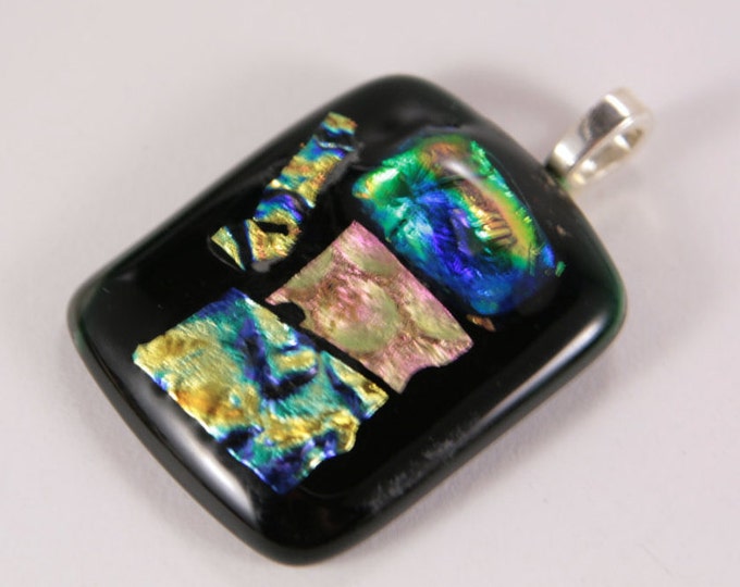 Labradorite Necklace Pendant Blue Gold Black Pink Glass Square Dichroic Fused Glass Store Collection Girlfriend Gift Woman Fit to All