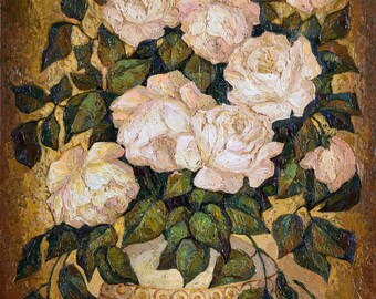 Oil on Canvas Original Signed Painting by Marina Grigoryan Roses Unique Art
