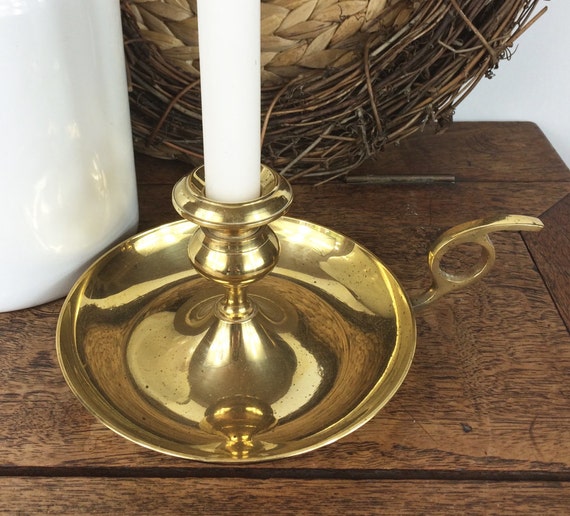 English vintage brass bedside candlestick candle holder