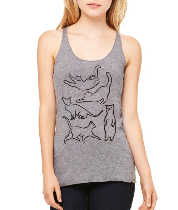 gray racerback tank top black cat tank top tshirt yoga
