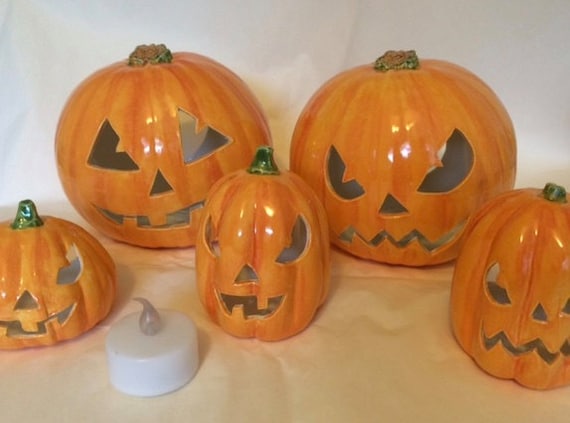 Ceramic Halloween Pumpkin Lantern large by SallyMeekinsCeramics