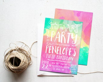 Art Birthday Party Invitation Printable, Watercolor Painting Invite, Let's Put the Art in Party, Paint, Colorful, Girl, Rainbow