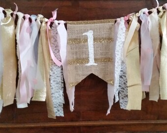 Pink Gold High Chair Banner, First Birthday Girl, Pink Gold Birthday, 1st Birthday Girl, First Birthday Banner, Pink Gold Party Decorations