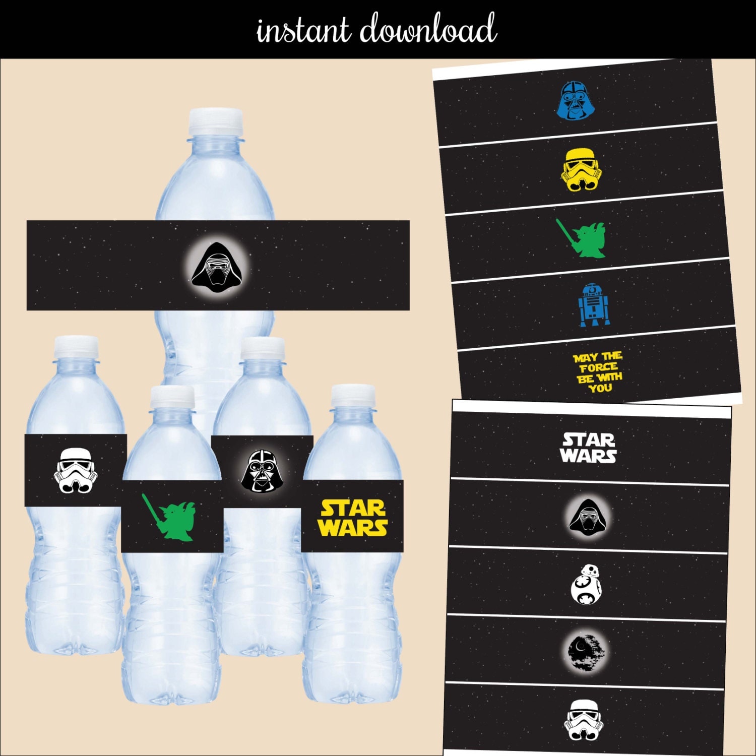 Star Wars water bottle label instant download