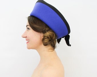 80s Royal Blue Hat | Blue Sailor Hat | Black Band & Bow