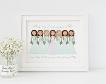 Bride and Bridesmaids Art Print - Bridesmaid Gift - Wedding Keepsake Gift - Bride Gift from Bridesmaid - Gift from Maid of Honor - Wedding