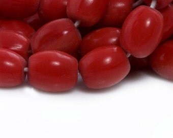 Vintage pre-WWII Czech lipstick red glass barrels, 9x7mm, 10 pcs. b11-rd-0848(e)