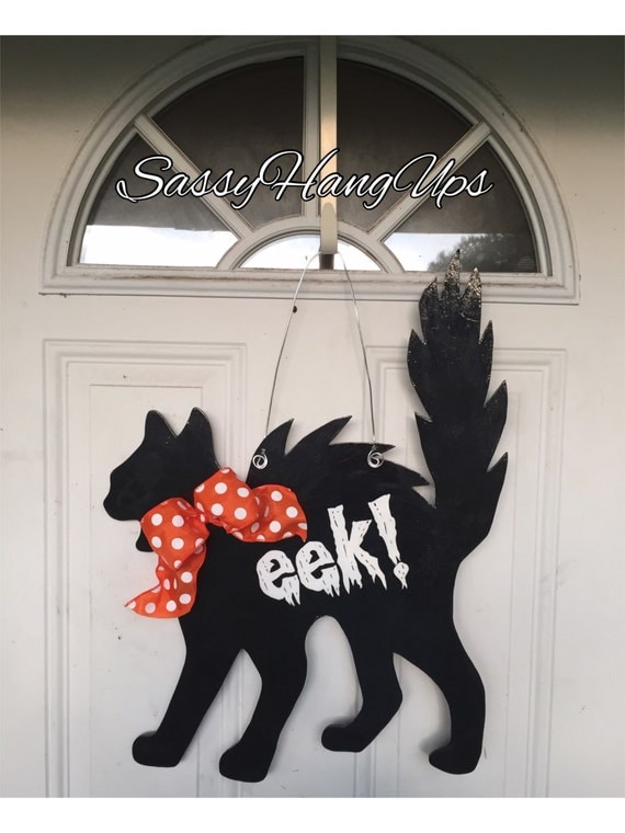 Black Cat Door Hanger Halloween Door Hanger Halloween Door