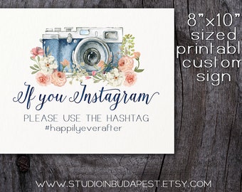 printable wedding instagram sign, floral custom sign, rustic instagram sign, floral wedding digital PRINTABLE,