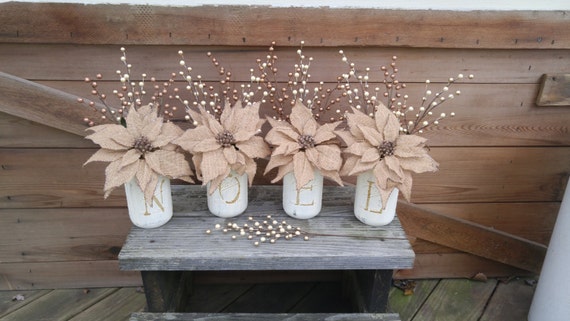 Burlap and Gold NOEL Mason Jar Set!