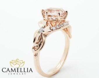 Unique 2 Carat Morganite Ring Morganite Engagement Ring 14K Rose Gold Vintage Anniversary Ring