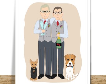 Personalized Gay Wedding Gift, Custom Cartoon Portrait, Gay Anniversary Gift, Same Sex Marriage, Gay Art For Him, Men Civil Union