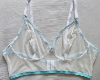 Dare to Bare - White & Blue Bralette - See Through lingerie - handmade - summer spring collection 2017 NEW