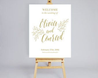 Printable Wedding Welcome Sign / Wedding Decoration / Digital Wedding Welcome Sign / Customized Welcome Sign / Sign Gold / Floral Sign