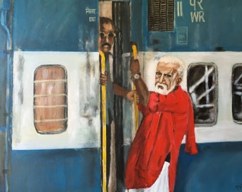 Western Railway,Indian wall art,Porter at a indian train station
