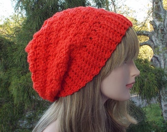 Bright Orange Crochet Hat, Womens Slouchy Beanie, Slouchy Hat, Oversized Slouch Beanie, Chunky Hat, Winter Hat, Slouch Hat, Gift for Her