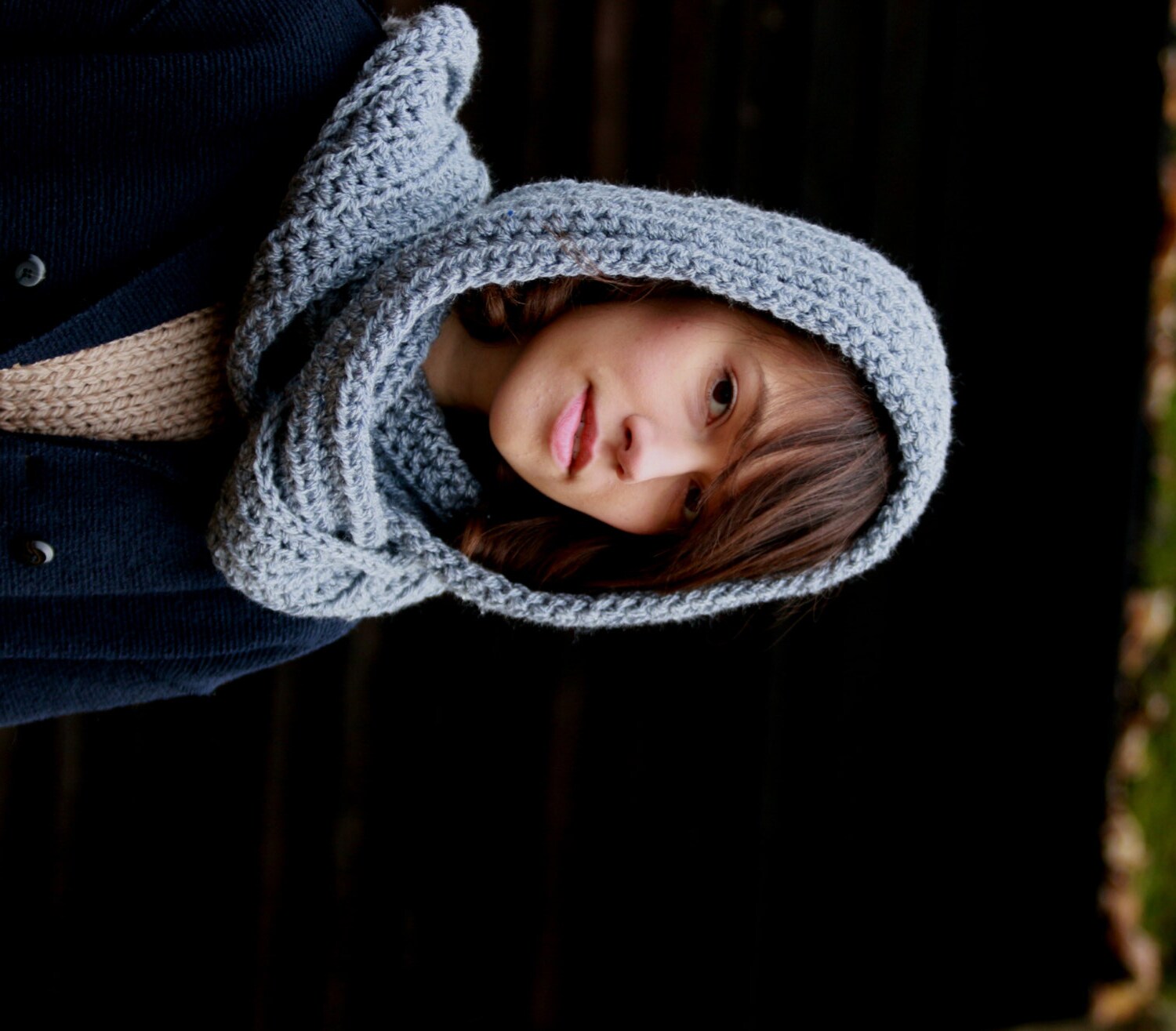 Gray Hooded Scarf Womens Hooded Scarf Chunky Long Scarf Winter