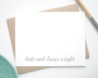 Personalized Stationery / Personalized Notecard Set / Names in Handwritten Font / Set of 12 Flat Personalized Stationary