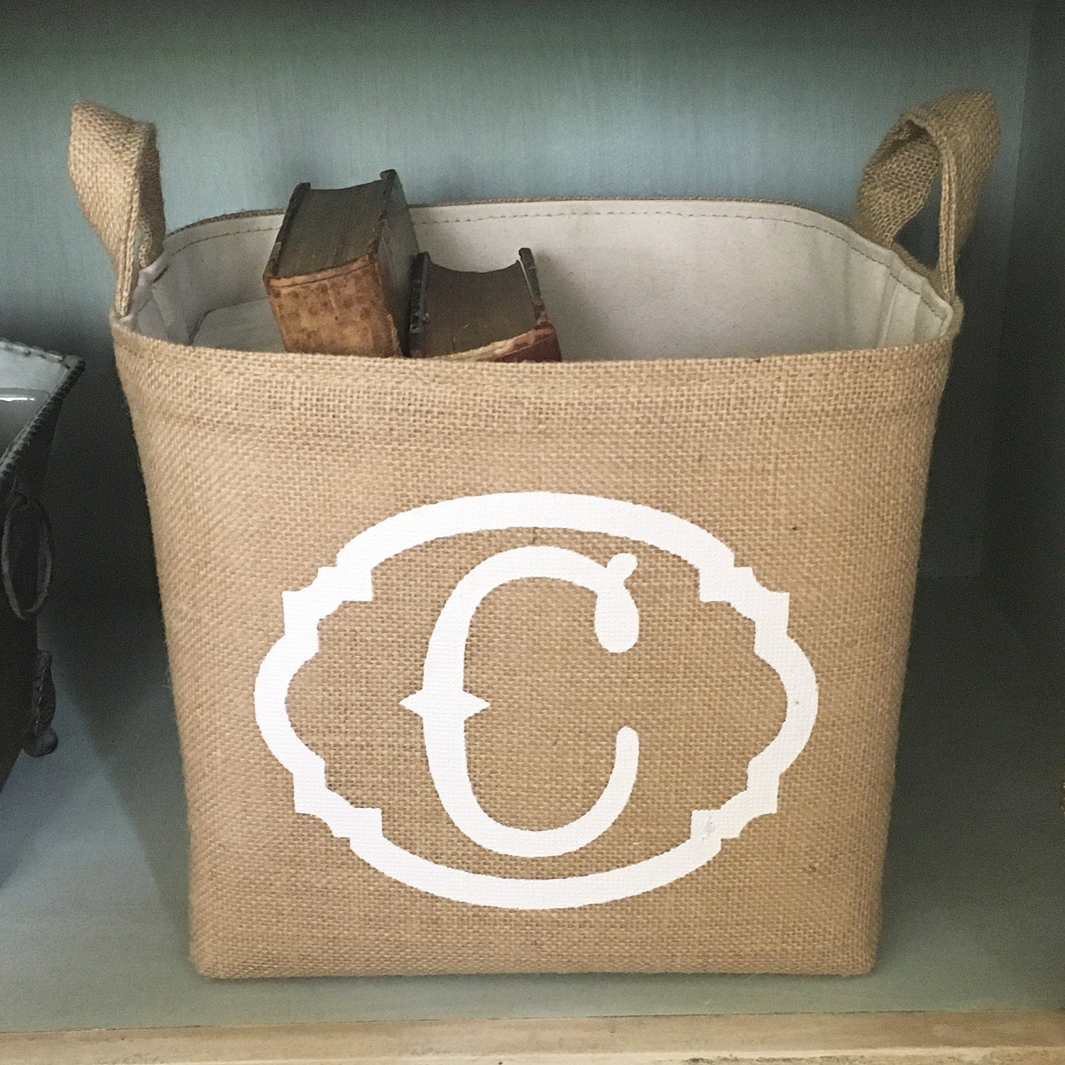 Monogrammed Burlap Storage Bin White by asouthernbucket on Etsy